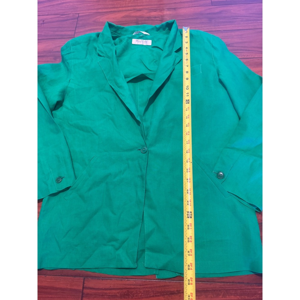 Max Mara Green 100% Linen Blazer Made in Italy Size 10 Single Button Jacket